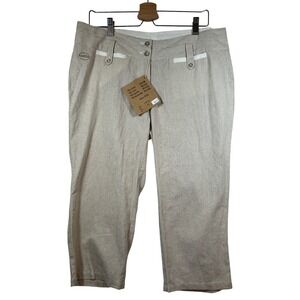 The Earth Collection Cotton Silk Striped Capri Pants Beige White XXL NWT